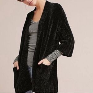 Anthropologie‎ Moth Chenille Cardigan XS Soft Cozy Oversized Black Sweater